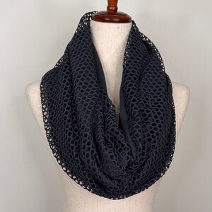 Apana Grey Textured Two Layer Open Weave Top Infinity Scarf
